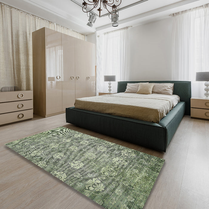 Machine Washable Abstract Army Green Rug in a Bedroom, wshabs517