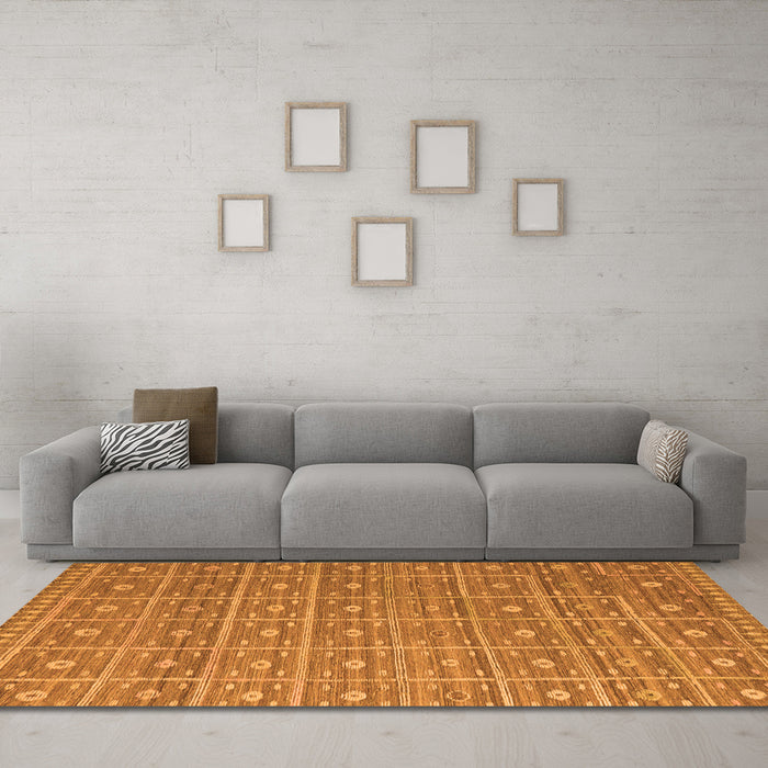 Machine Washable Abstract Orange Modern Area Rugs in a Living Room, wshabs5180org