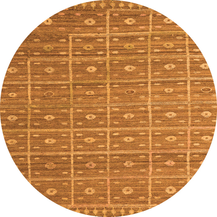 Round Machine Washable Abstract Orange Modern Area Rugs, wshabs5180org