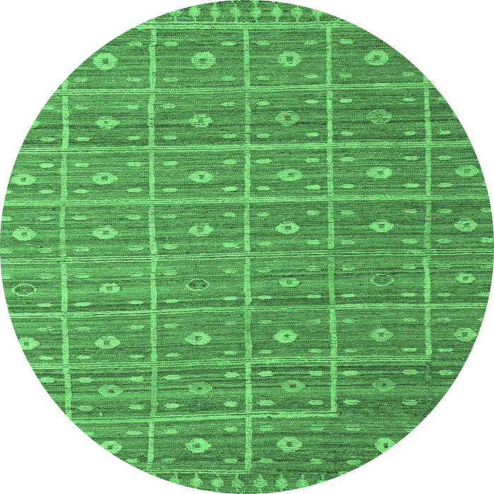 Round Machine Washable Abstract Emerald Green Modern Area Rugs, wshabs5180emgrn