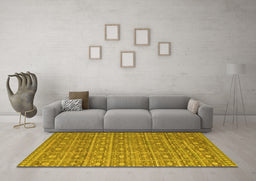 Machine Washable Abstract Yellow Modern Rug in a Living Room, wshabs5180yw