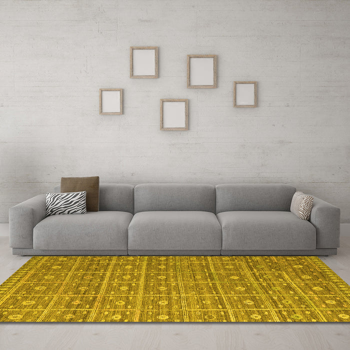 Machine Washable Abstract Yellow Modern Rug in a Living Room, wshabs5180yw