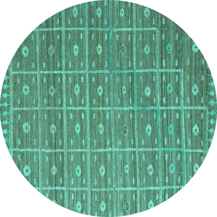 Round Abstract Turquoise Modern Rug, abs5180turq
