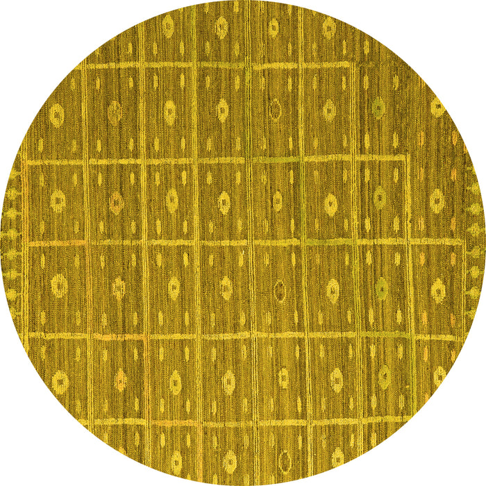 Round Abstract Yellow Modern Rug, abs5180yw