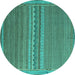 Round Machine Washable Abstract Turquoise Modern Area Rugs, wshabs5181turq