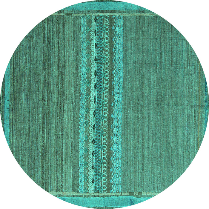 Round Abstract Turquoise Modern Rug, abs5181turq