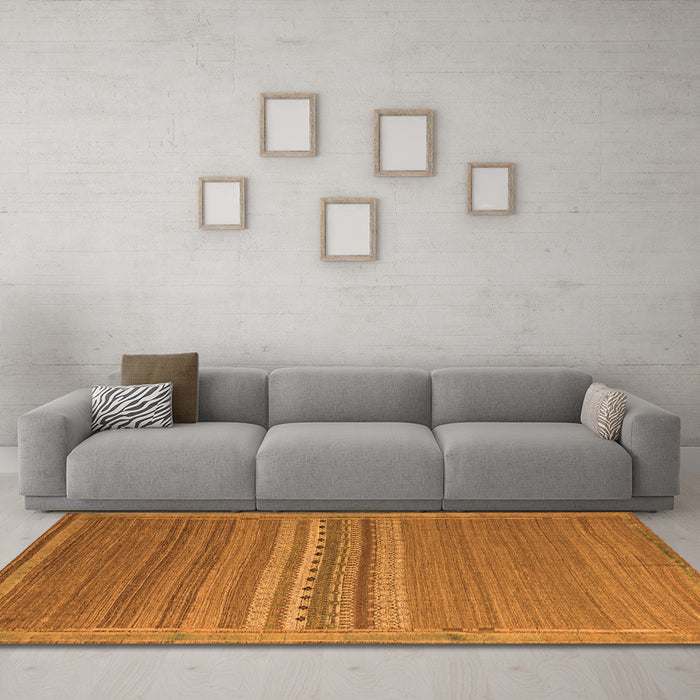 Machine Washable Abstract Orange Modern Area Rugs in a Living Room, wshabs5181org