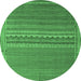 Round Machine Washable Abstract Emerald Green Modern Area Rugs, wshabs5181emgrn