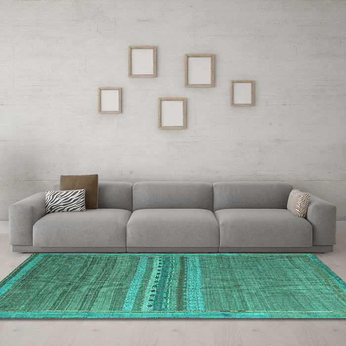 Machine Washable Abstract Turquoise Modern Area Rugs in a Living Room,, wshabs5181turq