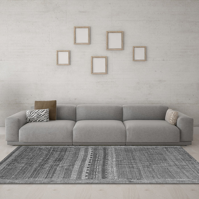Machine Washable Abstract Gray Modern Rug in a Living Room,, wshabs5181gry
