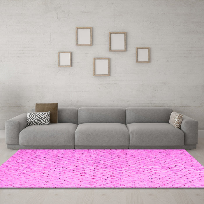 Machine Washable Solid Pink Modern Rug in a Living Room, wshabs5182pnk