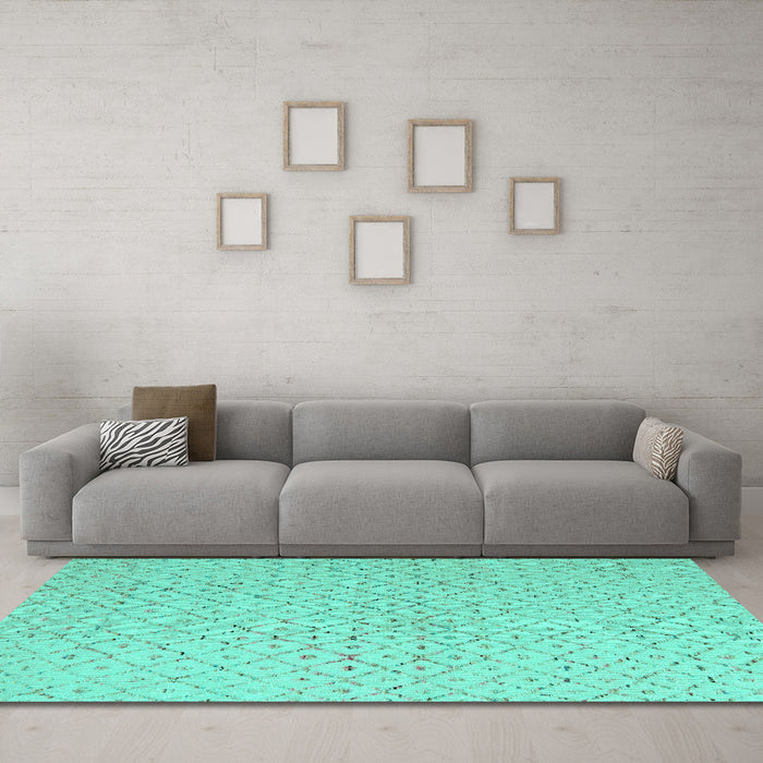 Machine Washable Solid Turquoise Modern Area Rugs in a Living Room,, wshabs5182turq