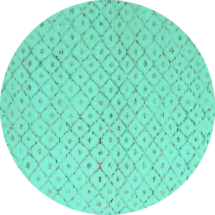 Round Machine Washable Solid Turquoise Modern Area Rugs, wshabs5182turq
