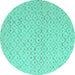 Round Machine Washable Solid Turquoise Modern Area Rugs, wshabs5182turq