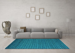Machine Washable Abstract Turquoise Modern Area Rugs in a Living Room,, wshabs5183turq