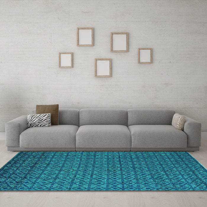 Machine Washable Abstract Turquoise Modern Area Rugs in a Living Room,, wshabs5183turq