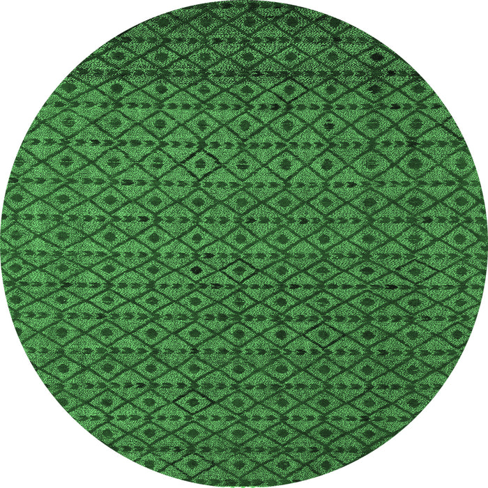 Round Machine Washable Abstract Emerald Green Modern Area Rugs, wshabs5183emgrn