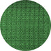 Round Machine Washable Abstract Emerald Green Modern Area Rugs, wshabs5183emgrn