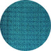 Round Abstract Turquoise Modern Rug, abs5183turq