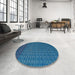 Round Machine Washable Abstract Blue Ivy Blue Rug in a Office, wshabs5183