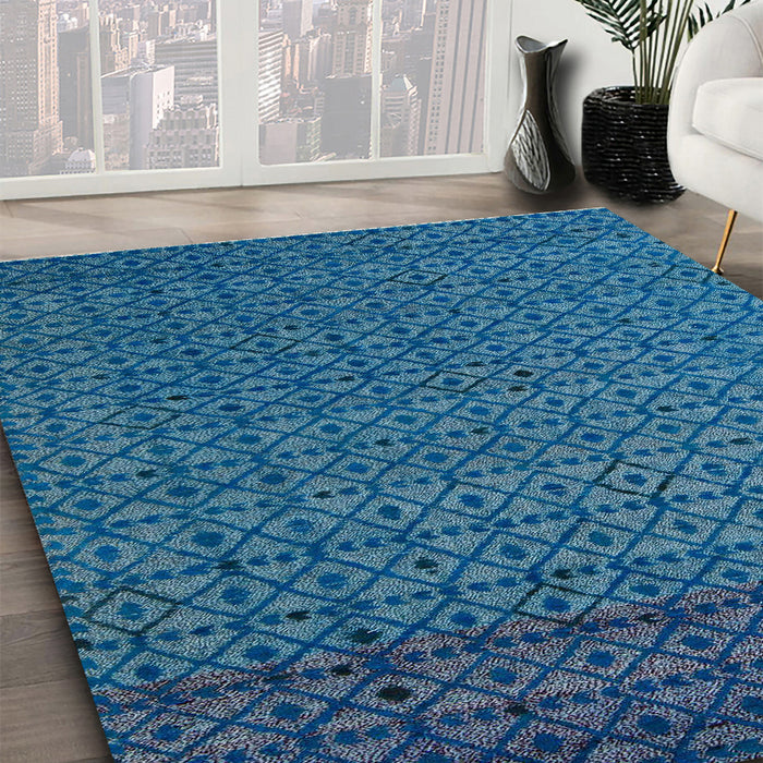 Machine Washable Abstract Blue Ivy Blue Rug in a Family Room, wshabs5183