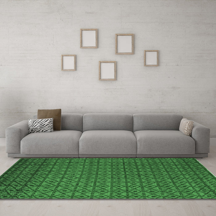 Machine Washable Abstract Emerald Green Modern Area Rugs in a Living Room,, wshabs5183emgrn