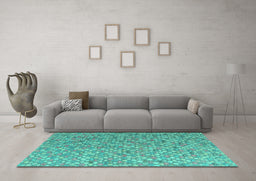 Machine Washable Abstract Turquoise Modern Area Rugs in a Living Room,, wshabs5184turq