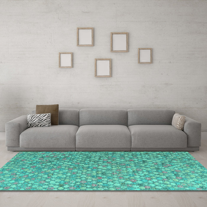 Machine Washable Abstract Turquoise Modern Area Rugs in a Living Room,, wshabs5184turq