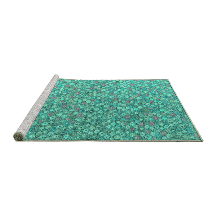 Sideview of Machine Washable Abstract Turquoise Modern Area Rugs, wshabs5184turq