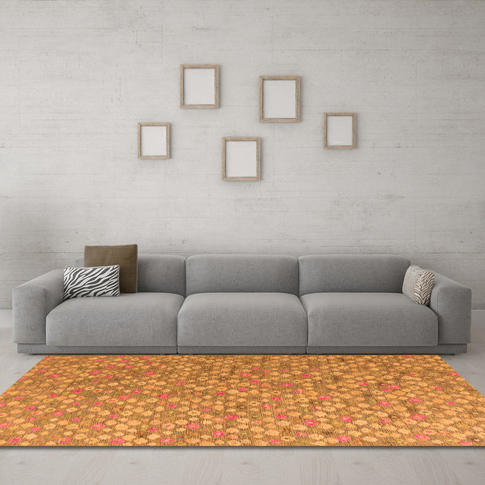 Machine Washable Abstract Orange Modern Area Rugs in a Living Room, wshabs5184org