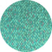 Round Machine Washable Abstract Turquoise Modern Area Rugs, wshabs5184turq