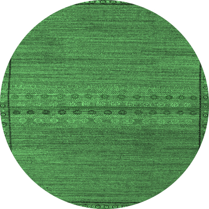Round Machine Washable Abstract Emerald Green Modern Area Rugs, wshabs5185emgrn
