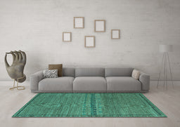 Machine Washable Abstract Turquoise Modern Area Rugs in a Living Room,, wshabs5185turq