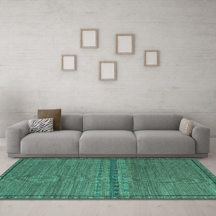 Machine Washable Abstract Turquoise Modern Area Rugs in a Living Room,, wshabs5185turq