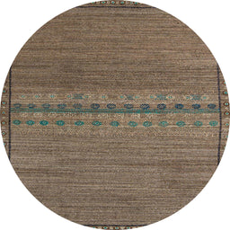Round Machine Washable Abstract Dark Almond Brown Rug, wshabs5185