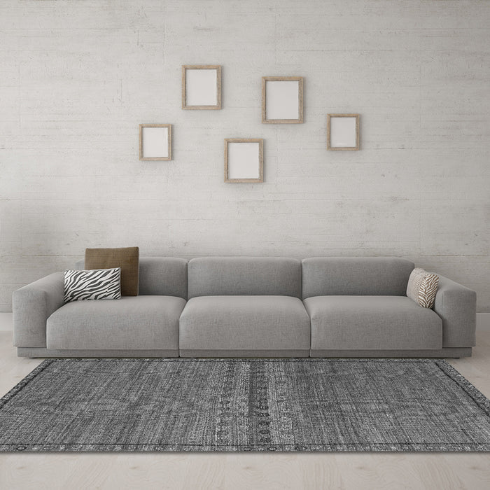 Machine Washable Abstract Gray Modern Rug in a Living Room,, wshabs5185gry