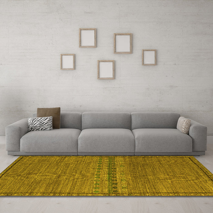 Machine Washable Abstract Yellow Modern Rug in a Living Room, wshabs5185yw