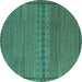 Round Abstract Turquoise Modern Rug, abs5185turq