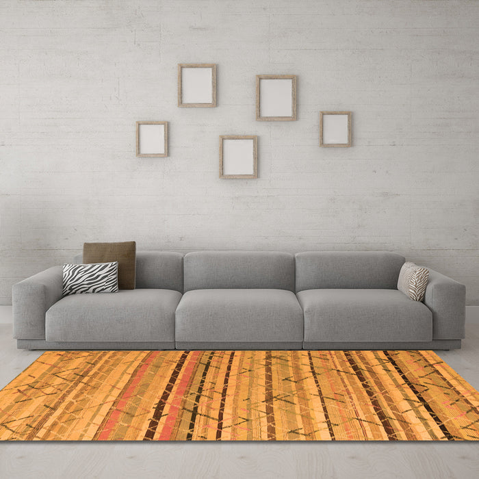 Machine Washable Abstract Orange Modern Area Rugs in a Living Room, wshabs5186org