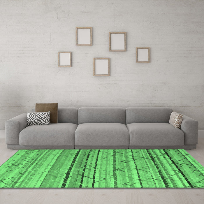 Machine Washable Abstract Emerald Green Modern Area Rugs in a Living Room,, wshabs5186emgrn