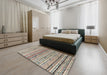 Abstract Dark Almond Brown Modern Rug in a Bedroom, abs5186