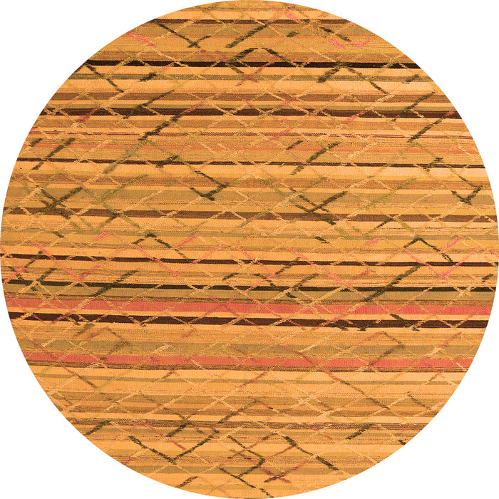 Round Machine Washable Abstract Orange Modern Area Rugs, wshabs5186org