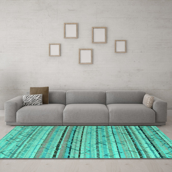 Machine Washable Abstract Turquoise Modern Area Rugs in a Living Room,, wshabs5186turq