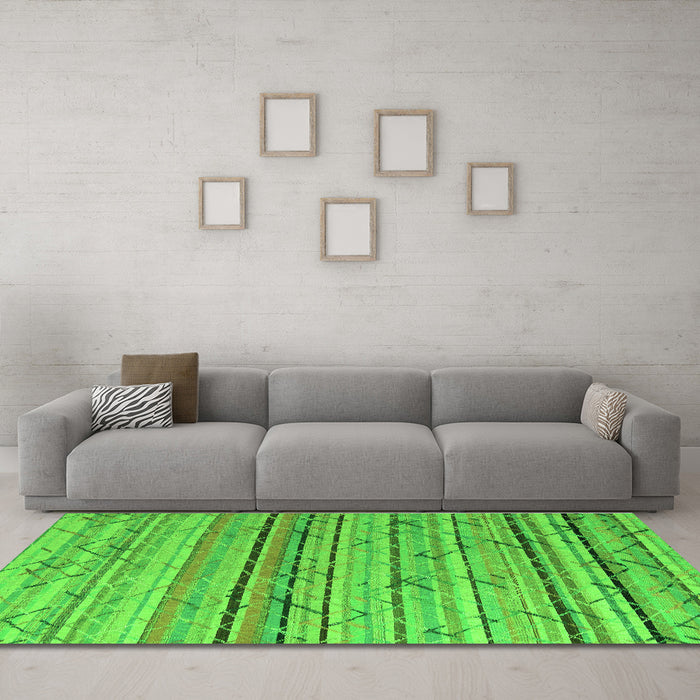 Machine Washable Abstract Green Modern Area Rugs in a Living Room,, wshabs5186grn