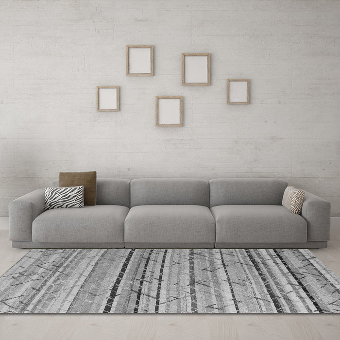 Machine Washable Abstract Gray Modern Rug in a Living Room,, wshabs5186gry