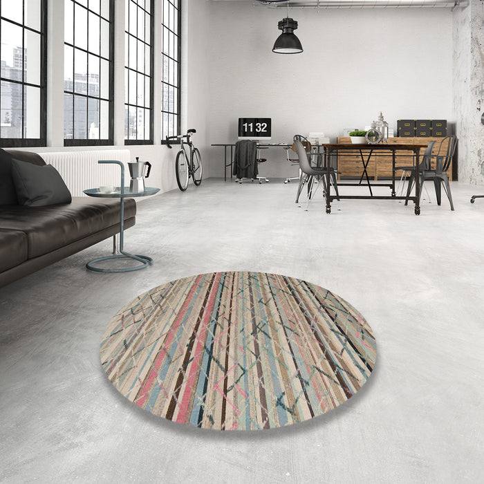 Round Machine Washable Abstract Dark Almond Brown Rug in a Office, wshabs5186