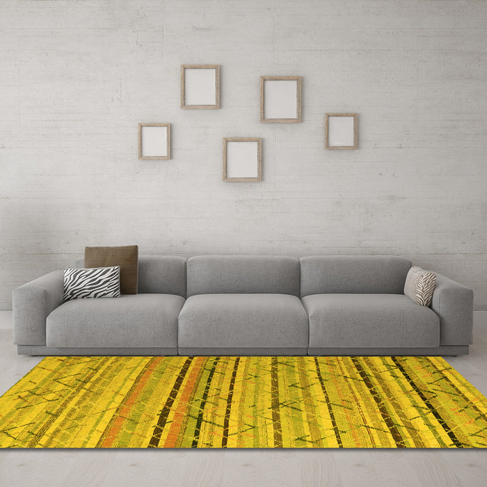 Machine Washable Abstract Yellow Modern Rug in a Living Room, wshabs5186yw
