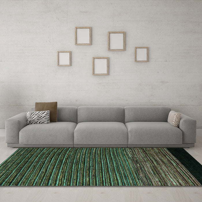 Machine Washable Abstract Turquoise Modern Area Rugs in a Living Room,, wshabs5187turq