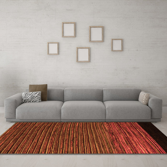 Machine Washable Abstract Orange Modern Area Rugs in a Living Room, wshabs5187org