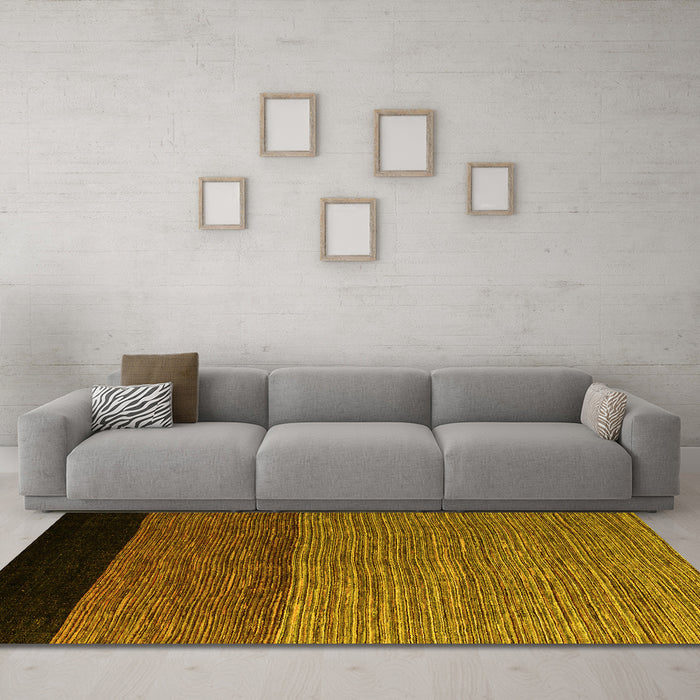 Machine Washable Abstract Yellow Modern Rug in a Living Room, wshabs5188yw
